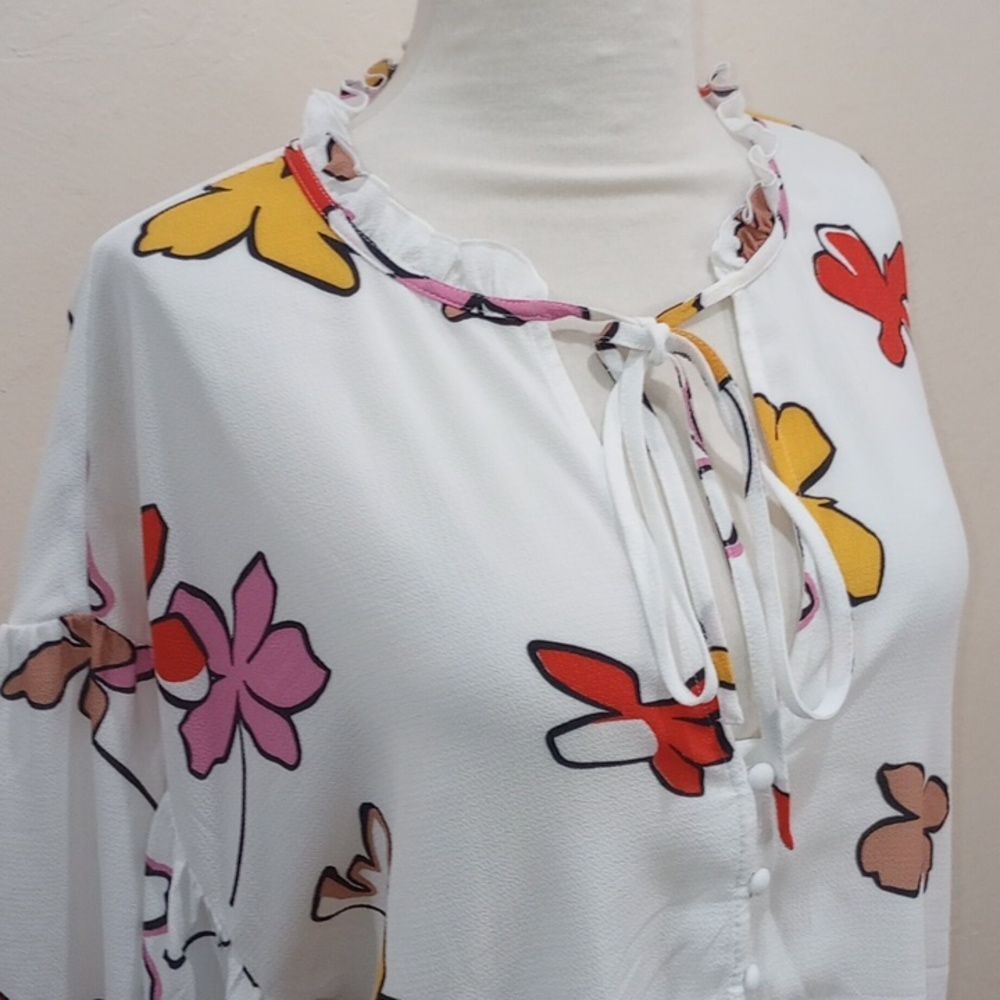 Ted Baker London Thurso Floral Print Stretch Woven Balloon Sleeve Blouse Size 4 - Picture 7 of 15